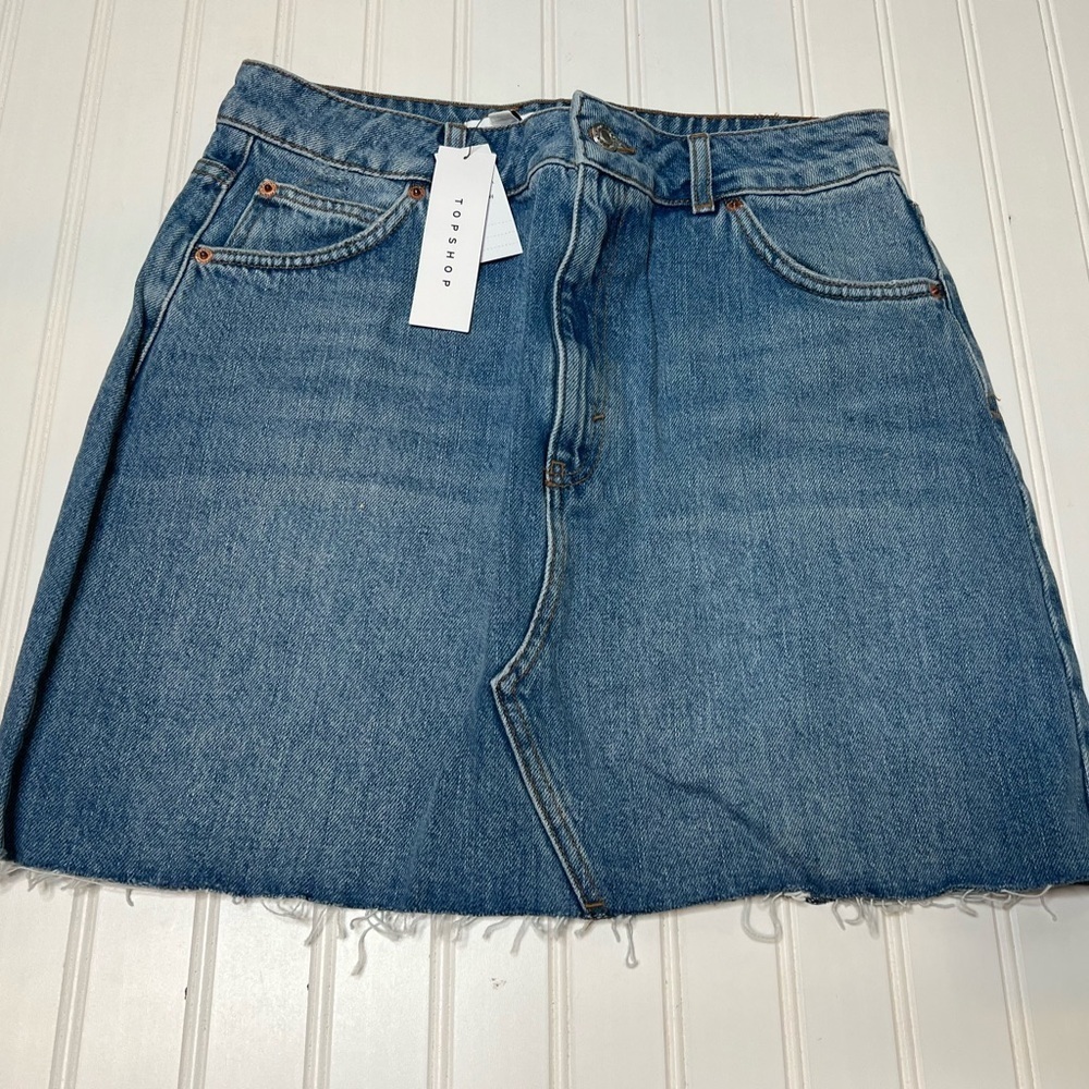 Topshop Women’s Denim Jean Raw Hem Mini Skirt Blue US 8 NEW. 343